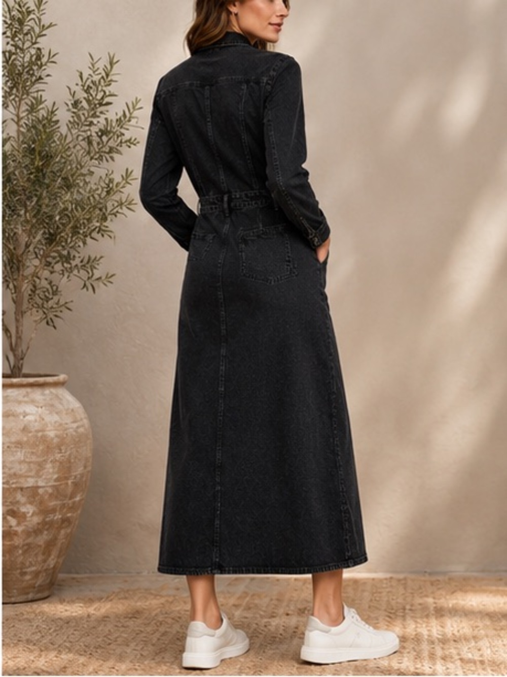 Long Sleeve Denim Maxi Dress Universal Thread Black Wash NWT Size 10 - Picture 3 of 8